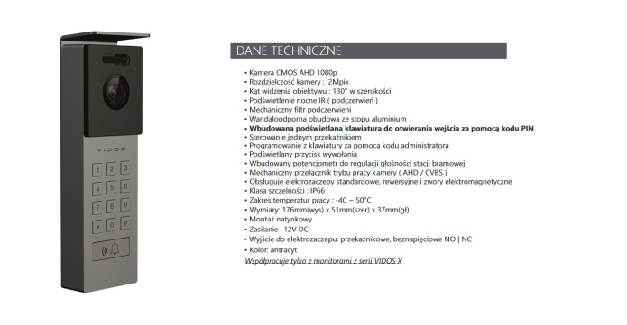 Wideodomofon Vidos S12D Stacja bramowa zszyfratorem